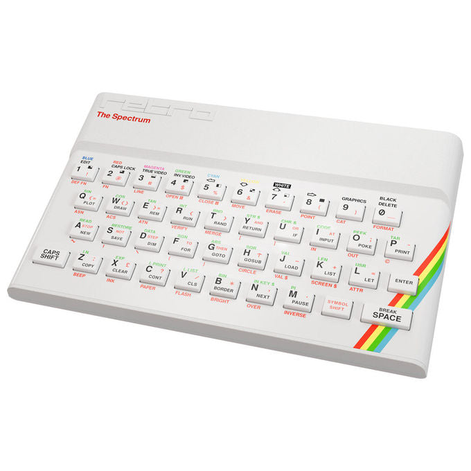 Retro Games The Spectrum White Edition, computer retrogaming, emulazione ZX Spectrum 16K 48K 128K, 48 giochi inclusi, uscita HDMI 720p, joystick e chiavetta USB