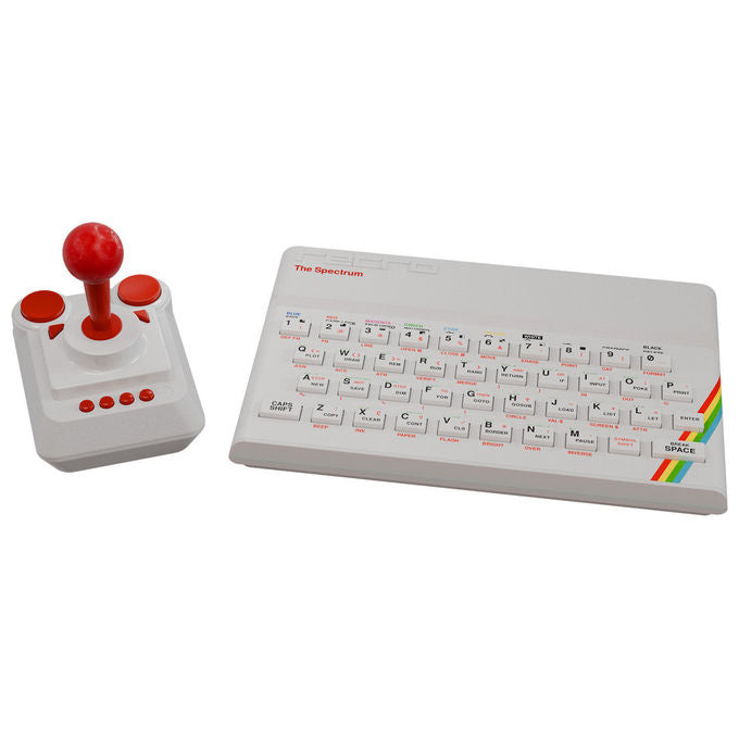 Retro Games The Spectrum White Edition, computer retrogaming, emulazione ZX Spectrum 16K 48K 128K, 48 giochi inclusi, uscita HDMI 720p, joystick e chiavetta USB