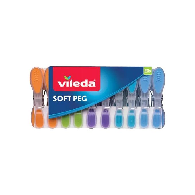 Vileda 159129 Soft Peg Mollette da Bucato con Impugnatura Morbida Antiscivolo Molla Zincata 20 pezzi colore Multicolore
