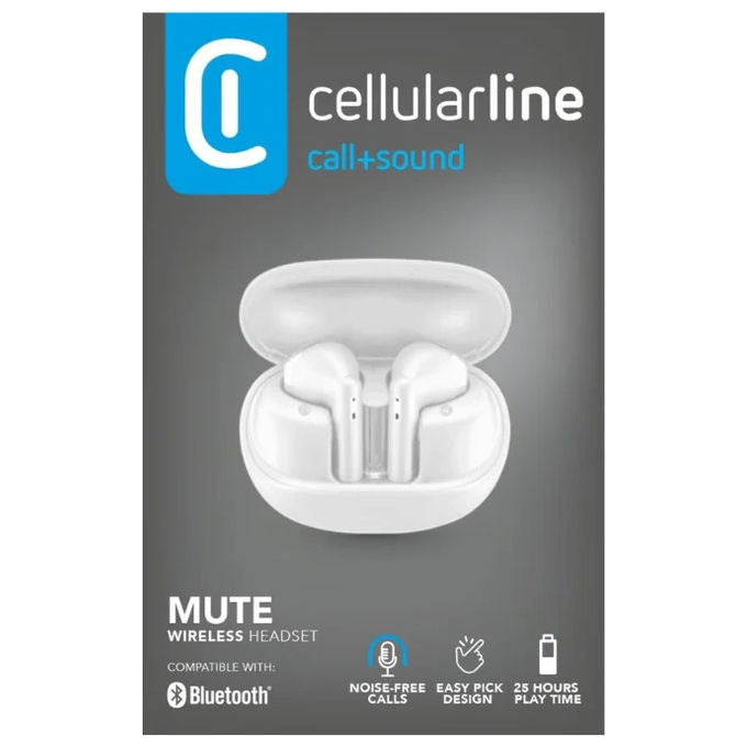 Cellularline Mute, Auricolari Wireless con Custodia di Ricarica e Funzione ENC, Bianco