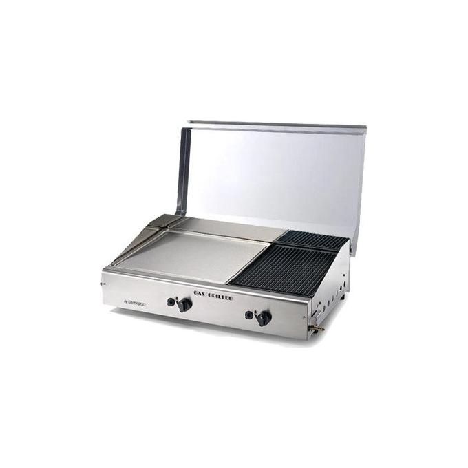 Ompagrill 4068 COVER M Plancha Double Duegas Bistecchiera a Gas Doppia Piastra Inox e Ghisa Vetrificata 71x40 cm colore Satinato