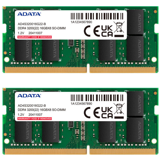 ADATA AD4S32008G22-DTGN Memoria 16 GB 2 x 8 GB DDR4 3200 MHz 260-pin SO-DIMM per Computer portatile colore Nero