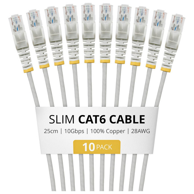 StarTech.com N6PAT25CMGRS10PK Cavo di rete Cat6 0.25 m U-UTP RJ-45 Maschio a RJ-45 Maschio 10 Gbps PoE++ 100 W A bassa emissione di fumo e senza alogeni colore Grigio