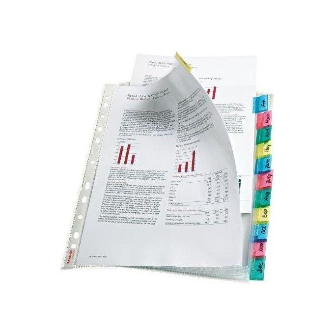 Esselte 414170 Busta Index a perforazione universale A4 PPL lucido 12 tasti 11 fori 130 micron colore Trasparente
