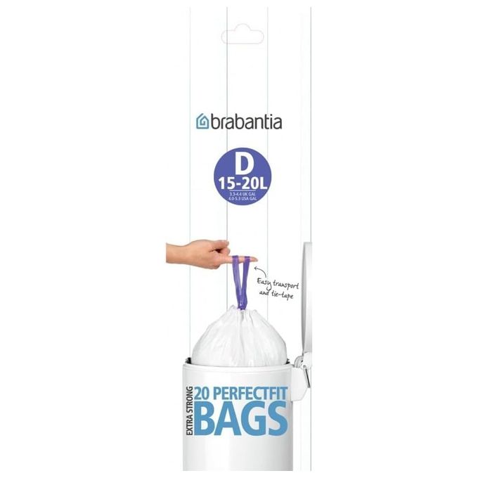 Brabantia PerfectFit Sacchetti Spazzatura Tipo D 15-20 Litri 20 Pezzi