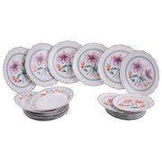 Villa d'Este Home Tivoli 1996 5926671 Servizio piatti 18 pezzi 6 posti tavola in porcellana con decoro Cherry Flowers bordo smerlato verde colore Bianco