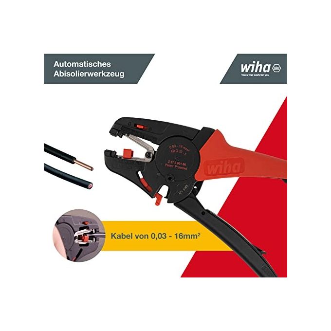 Wiha Z57000106SB Pinza spelafili automatica 0.03 - 16 mm² con ammortizzatore e lama di ricambio integrata colore Nero-Rosso