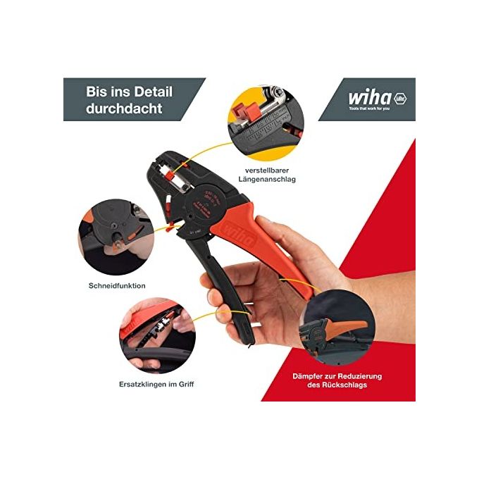 Wiha Z57000106SB Pinza spelafili automatica 0.03 - 16 mm² con ammortizzatore e lama di ricambio integrata colore Nero-Rosso