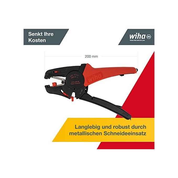 Wiha Z57000106SB Pinza spelafili automatica 0.03 - 16 mm² con ammortizzatore e lama di ricambio integrata colore Nero-Rosso