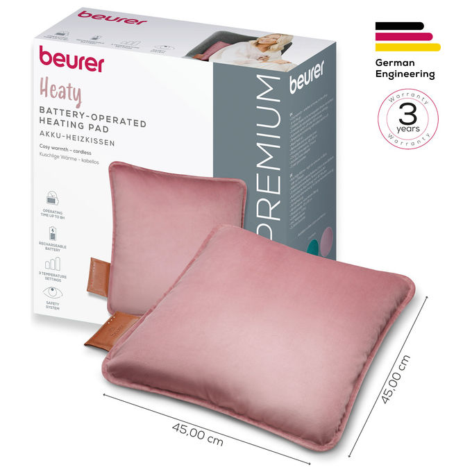 Beurer HK77 Heaty Termoforo a Batteria 45x45 cm 3 Livelli di Temperatura Autonomia 8h colore Rosa