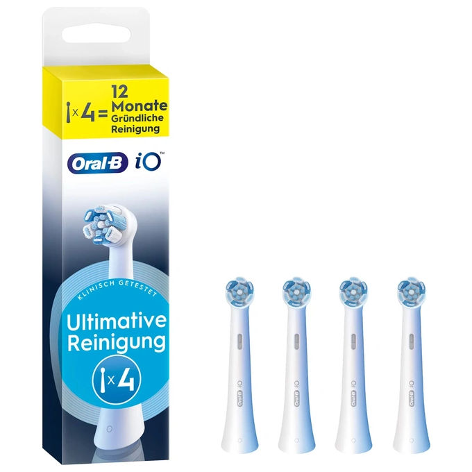 Oral-B 8700216195027 iO Ultimative Reinigung Aufsteckbürsten 4 Stück farbwechselnde Borsten Plaque-Entfernung bis zu 100% mehr als Handzahnbürste Farbe Weiß