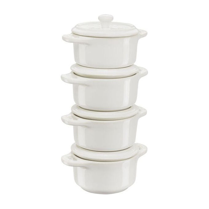 Staub 40508-161-0 Set di Mini Cocotte in Ceramica 4 Pezzi Capacita' 200 ml Diametro 10 cm Adatto a Forno Microonde e Lavastoviglie colore Avorio