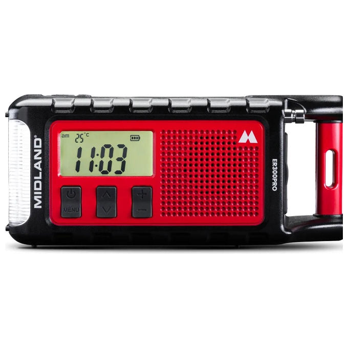 Midland ER300PRO ER 300 Pro Radio d'emergenza con Batteria 10000 mAh Bluetooth Torcia LED e Allarme SOS colore Rosso e Nero