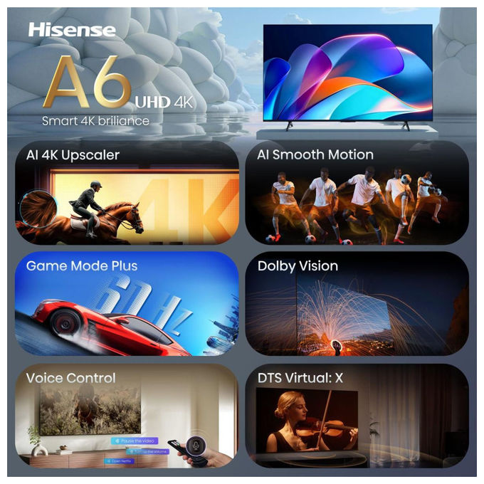 Hisense 43A6S Smart TV 43'' 4K Ultra HD QLED VIDAA Dolby Vision Wi-Fi colore Nero