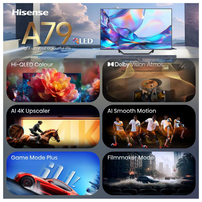 Hisense 43A79S A7 Series Smart TV QLED 43'' 4K Ultra HD VIDAA HDR10+ Dolby Vision Wi-Fi colore Nero