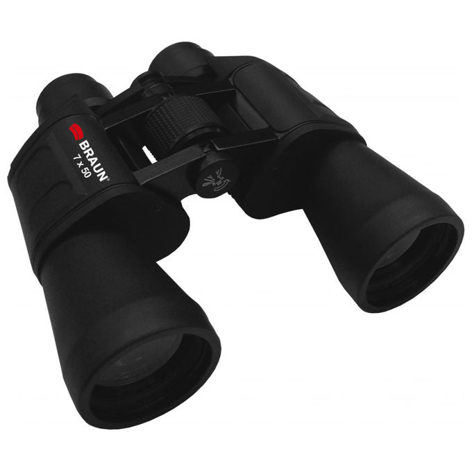 Braun 20123 Binocolo 7x50 mm Prisma BK-7 Porro Campo Visivo 130m a 1000m Regolazione Diottria -4 a +4 Supporto Treppiede Colore Nero