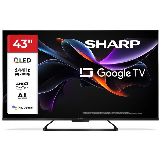 Sharp 43HR7265E TV QLED 4K UHD 43'' Google TV 144Hz Dolby Vision IQ Dolby Atmos DTS:X HDMI eARC VRR colore Nero