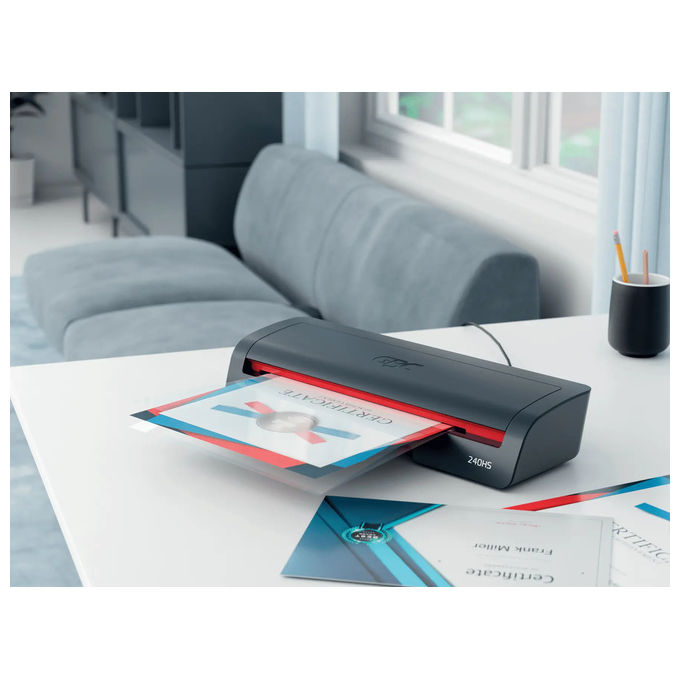 GBC plastificatrice A3 240HS, riscaldamento rapido 2 minuti, anti-inceppamento, 75-125 micron, autospegnimento, nero-rosso