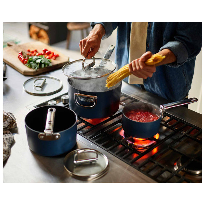 Joseph Joseph SPACE2301 Casseruola 1.3 L con Coperchio in Vetro Temperato e Manico Pieghevole in Acciaio Inox Tecnologia SwingLock colore Blu