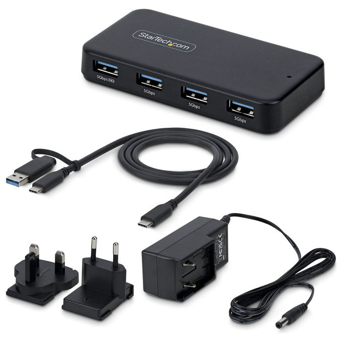 StarTech.com ST4300USB3V2-UE Hub 4 Porte USB-A 5Gbps Autoalimentato con Cavo Host 2-in-1 USB-C-USB-A Porta Ricarica BC 1.2 Alimentatore 24W Incluso colore Nero