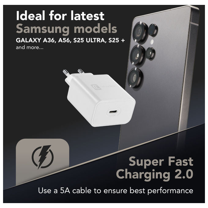 Cellularline, Caricabatterie Super Fast Charger PD 45W, USB-C, Bianco