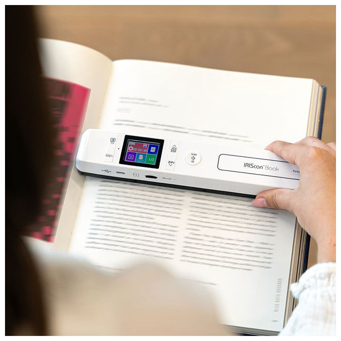 I.R.I.S. IRIScan Book 7, scanner portatile a colori, 1050 dpi, formato A4, display 1.5'', USB-C, MicroSD, bianco