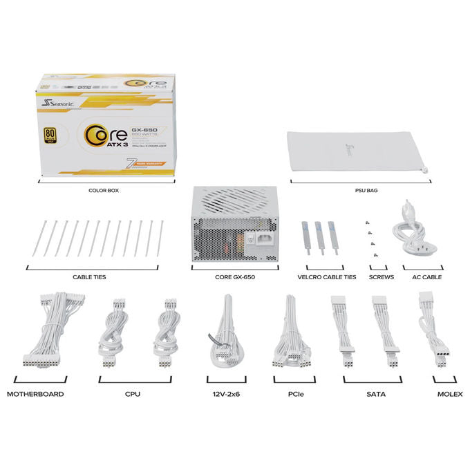 Seasonic SRP-CGX651-A5A32SF-W Core GX-650 V2 Alimentatore ATX 3.1 650W 80+ Gold 120mm Bianco