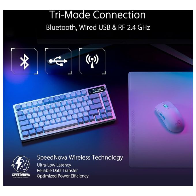 ASUS 90MP031A-BKIA10 ROG Azoth Tastiera da Gaming Wireless 75 Tasti Switch ROG NX Rossi Personalizzabili Layout Italia colore Bianco