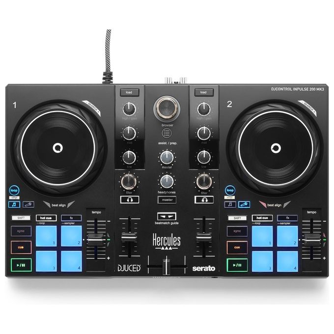 Hercules controller DJ Inpulse 200 MK3, USB-C, jog wheel tattili, compatibile Serato DJ Lite e DJUCED, uscite RCA e mini-jack