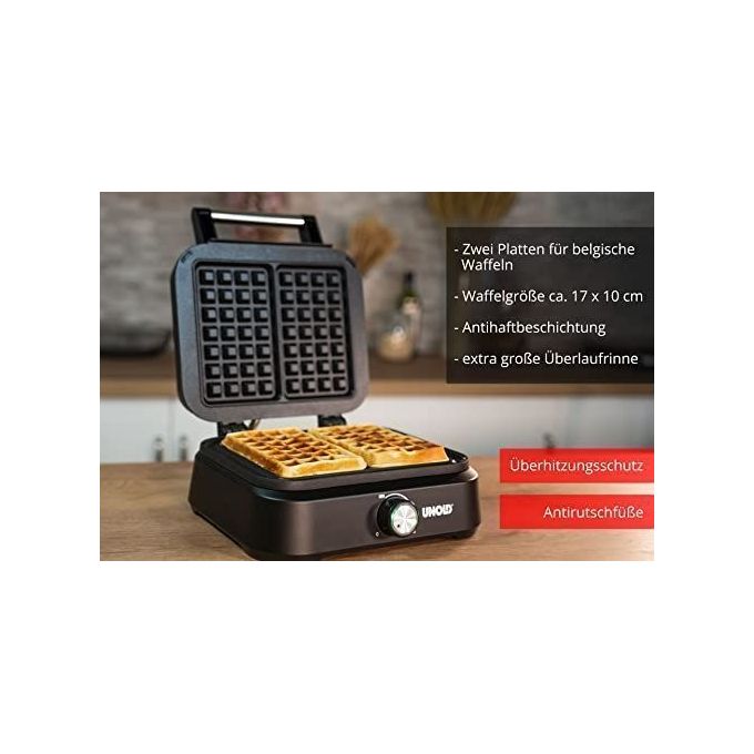Unold 48275 Piastra per Waffle 2 Waffle 1500 W Rivestimento Antiaderente Termostato Regolabile colore Nero
