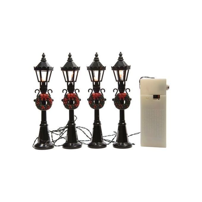 Kaemingk 488451 Set 4 Lampioncini Decorativi Natale LED Luce Fissa Bianco Caldo Batteria colore Nero