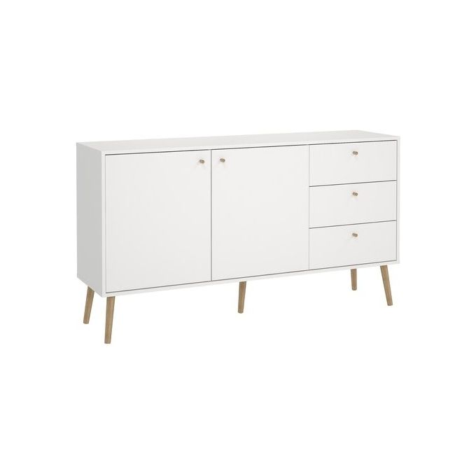 Tvilum CUMBRIA Credenza con 2 Ante e 3 Cassetti Ripiani Regolabili Gambe e Maniglie in Legno Massello colore Bianco