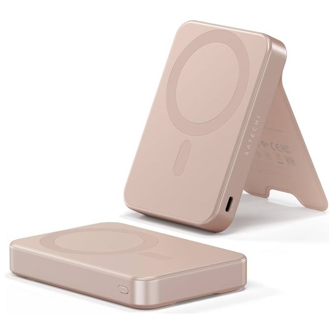 Satechi ST-B10Q2SW OntheGo Powerbank 10000 mAh Qi2-Magnetic 15W USB-C 20W MagSafe Supporto incorporato colore Sabbia
