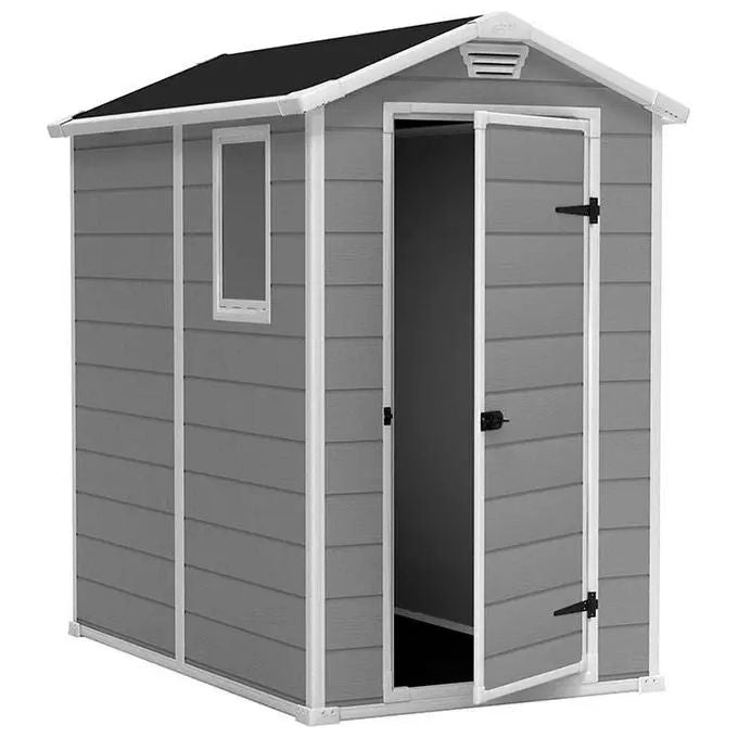 Keter KIT_ Casetta Manor 4x6 Grigia 130x192x198H con Appendi Attrezzi e Scaffale