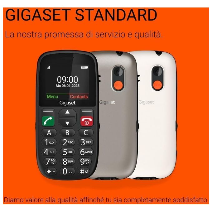 Gigaset S30853-H1230-R103 GL395 Telefono per Anziani 2.2'' Tasto SOS Bluetooth IP44 800 mAh colore Bianco