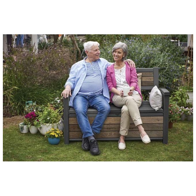 Keter K261839 Deco Bench Cassapanca da Giardino con Seduta 227 L tecnologia DecoCoat colore Walnut