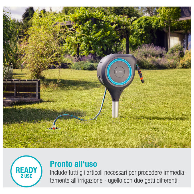 Gardena RollUp S Avvolgitubo da giardino 15 m con picchetto girevole 360° riavvolgimento automatico UV colore Foglia di te'