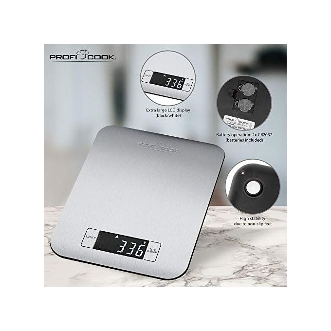 Proficook PC-KW 1061 Bilancia da Cucina Elettronica Nero-Acciaio Inossidabile Rettangolo
