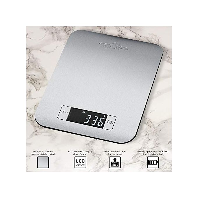 Proficook PC-KW 1061 Bilancia da Cucina Elettronica Nero-Acciaio Inossidabile Rettangolo