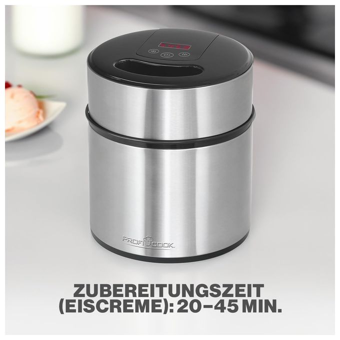 ProfiCook 501140 Gelatiera e Yogurtiera 1 8 L 12 W Timer Digitale Display LED Acciaio Inossidabile colore Nero