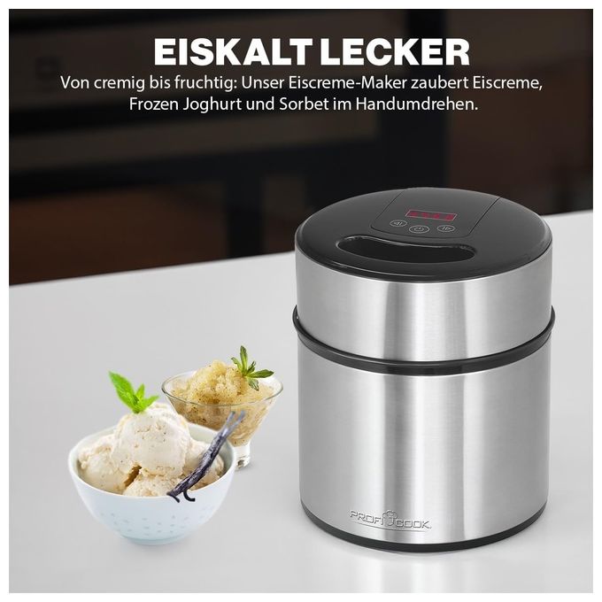 ProfiCook 501140 Gelatiera e Yogurtiera 1 8 L 12 W Timer Digitale Display LED Acciaio Inossidabile colore Nero