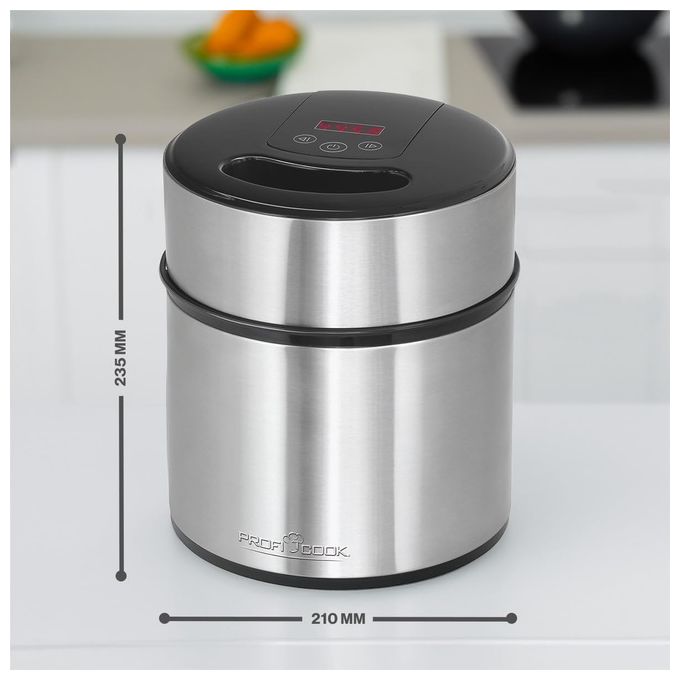 ProfiCook 501140 Gelatiera e Yogurtiera 1 8 L 12 W Timer Digitale Display LED Acciaio Inossidabile colore Nero