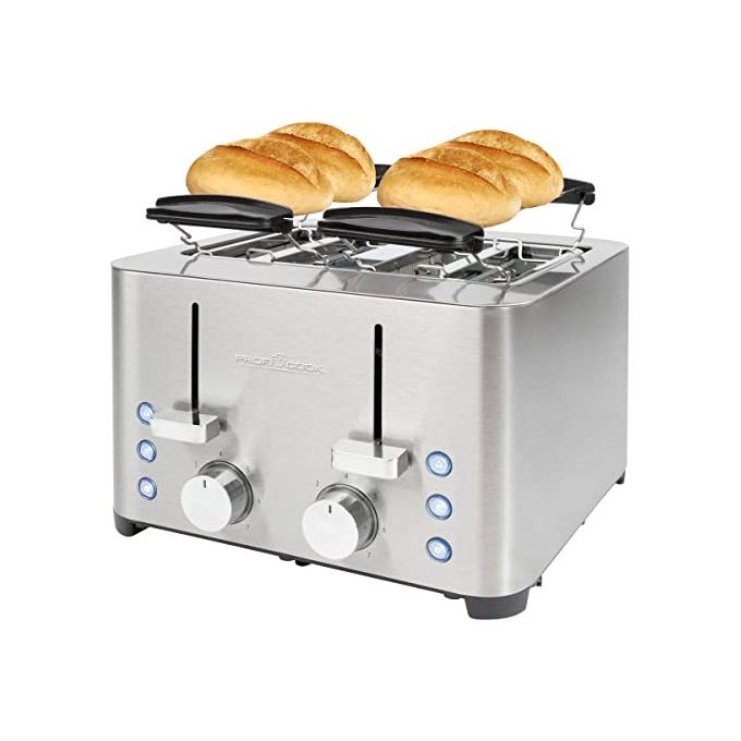 ProfiCook PC-TA 1252 Tostapane 4 Fette Acciaio Inox 1500 W Fessure Extra Large 40 mm con Funzioni Scongelamento Riscaldamento Arresto Rapido colore Acciaio Inox