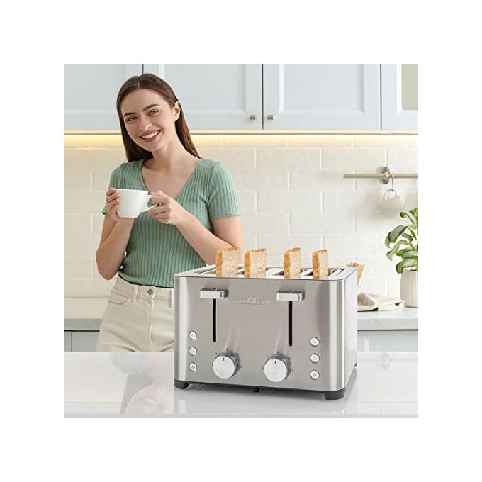 ProfiCook PC-TA 1252 Tostapane 4 Fette Acciaio Inox 1500 W Fessure Extra Large 40 mm con Funzioni Scongelamento Riscaldamento Arresto Rapido colore Acciaio Inox
