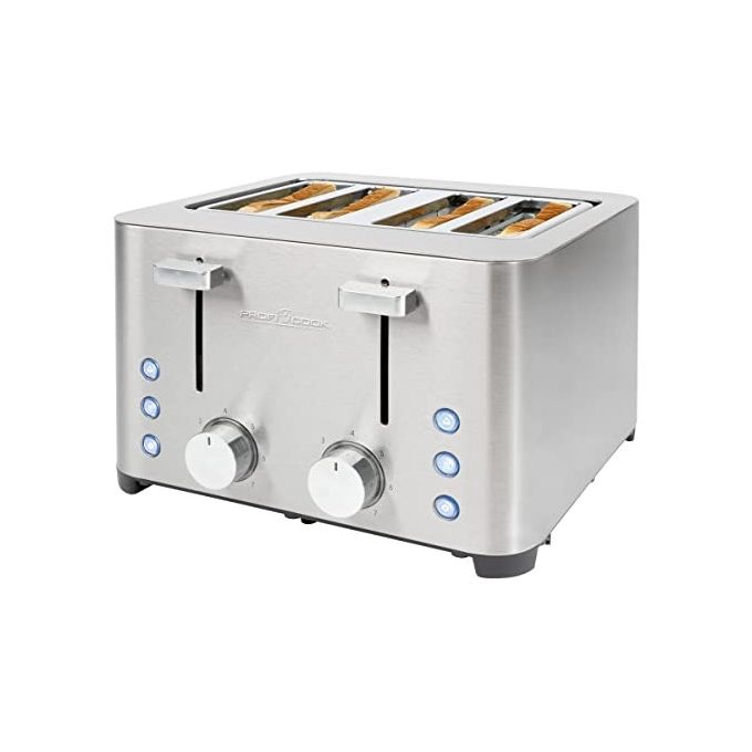 ProfiCook PC-TA 1252 Tostapane 4 Fette Acciaio Inox 1500 W Fessure Extra Large 40 mm con Funzioni Scongelamento Riscaldamento Arresto Rapido colore Acciaio Inox