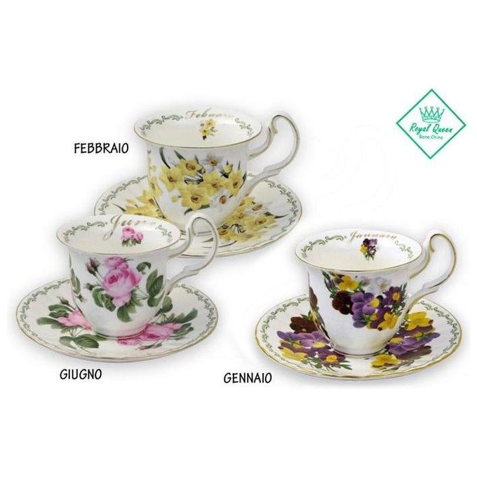 ELLEGI Tazza The con Piattino Mesi Febbraio per un Elegante Tavolo e Casa Arredamento