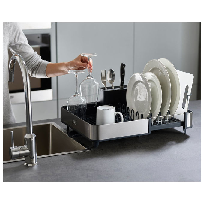 Joseph Joseph 5028420001891 Extend Scolapiatti Estensibile con Vassoio per Posate Sistema di Drenaggio Regolabile colore Grigio
