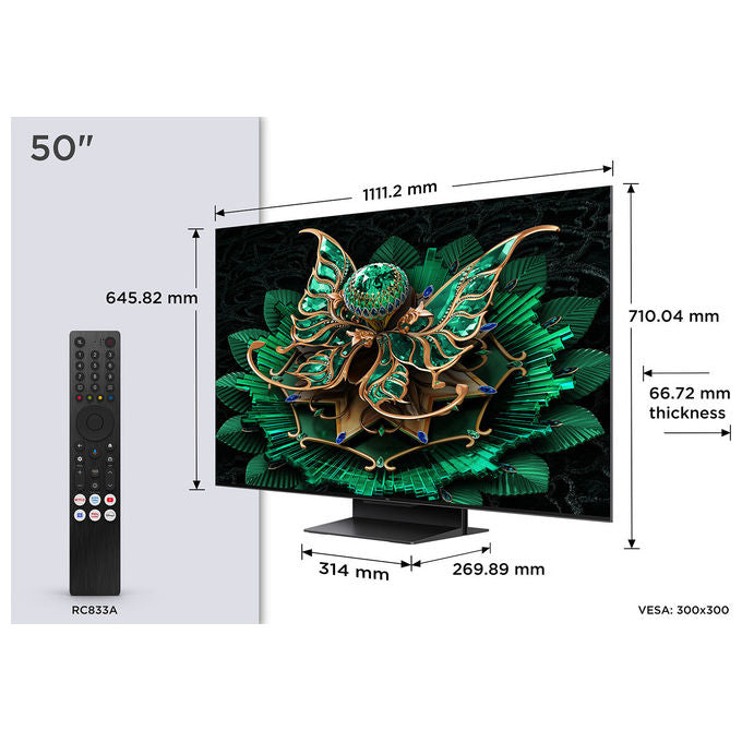 TCL 50C7K Serie C7K Smart TV QD-MiniLED 4K 50'' 144Hz Dolby Vision IQ and Atmos Google TV colore Metallico