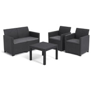 Keter 252642 Marie Lounge Set da Giardino Divano 2 Poltrone Tavolino Rattan con Cuscini colore Grafite