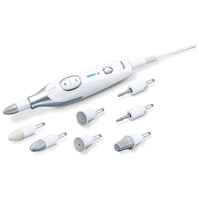 Beurer MP 42 Set Manicure e Pedicure - Fresa per unghie a regolazione continua per manicure e pedicure con 7 accessori con luce LED extra